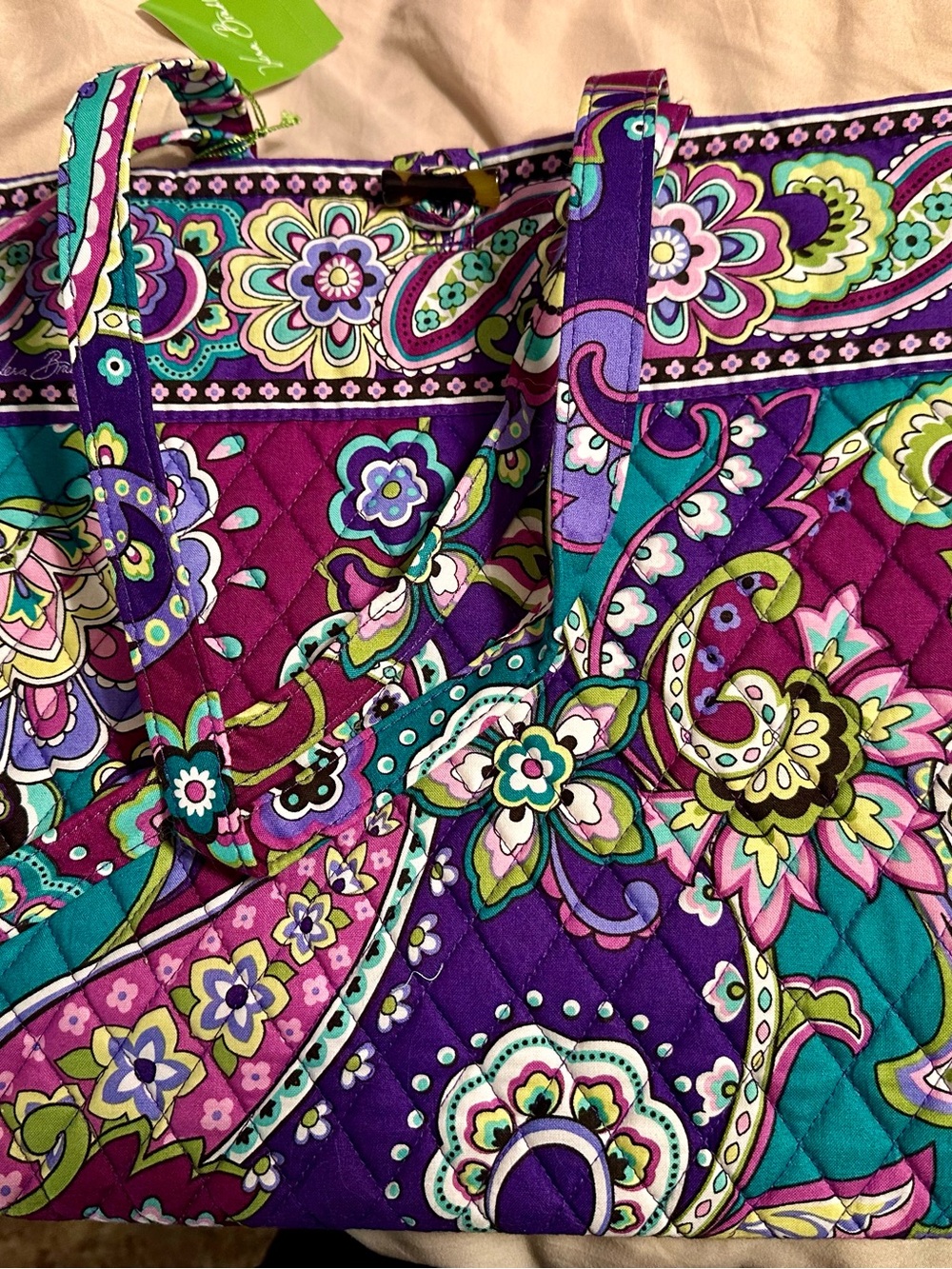 Vera Bradley Quilted Paisley Tote in Purple, Teal, Pink